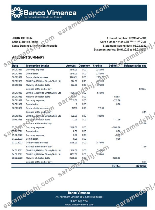 Dominican Republic Banco Vimenca bank statement